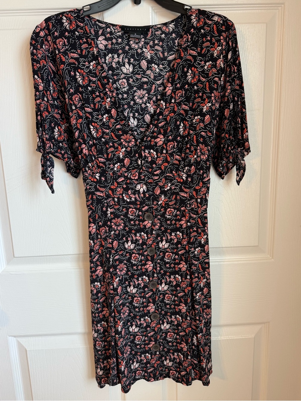 Floral Button-Front Black & Pink Summer Dress